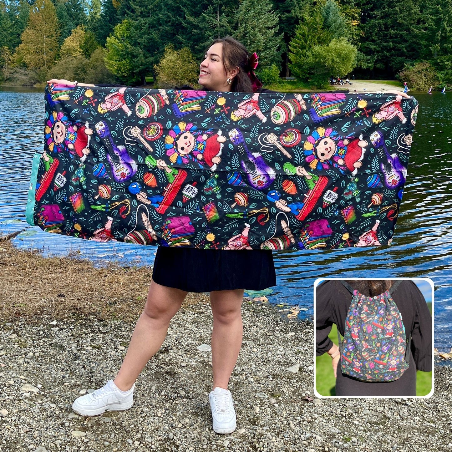 Juguetes Pattern: 2-in-1 Beach Towel Backpack | Mexican Mochitoalla | Teporingo