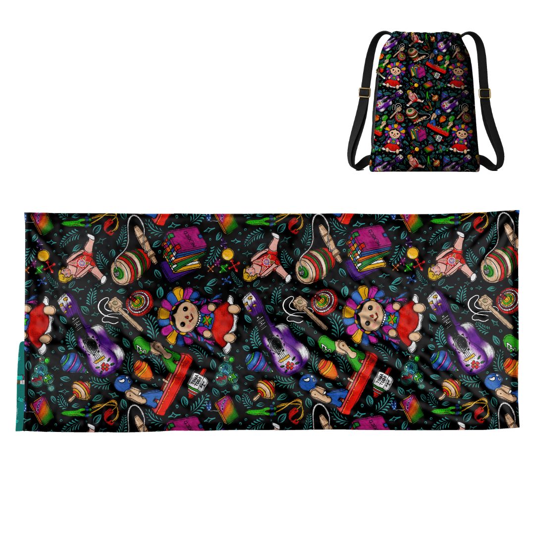 Juguetes Pattern: 2-in-1 Beach Towel Backpack | Mexican Mochitoalla | Teporingo