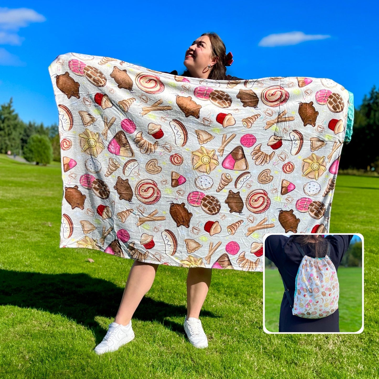 Pan Dulce Pattern: 2-in-1 Cozy Blanket Backpack | Mexican Cobichila | Teporingo