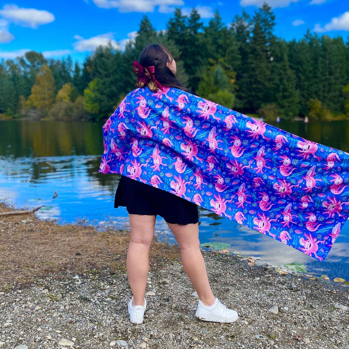 Axolotl Pattern: 2-in-1 Beach Towel Backpack | Mexican Mochitoalla | Teporingo