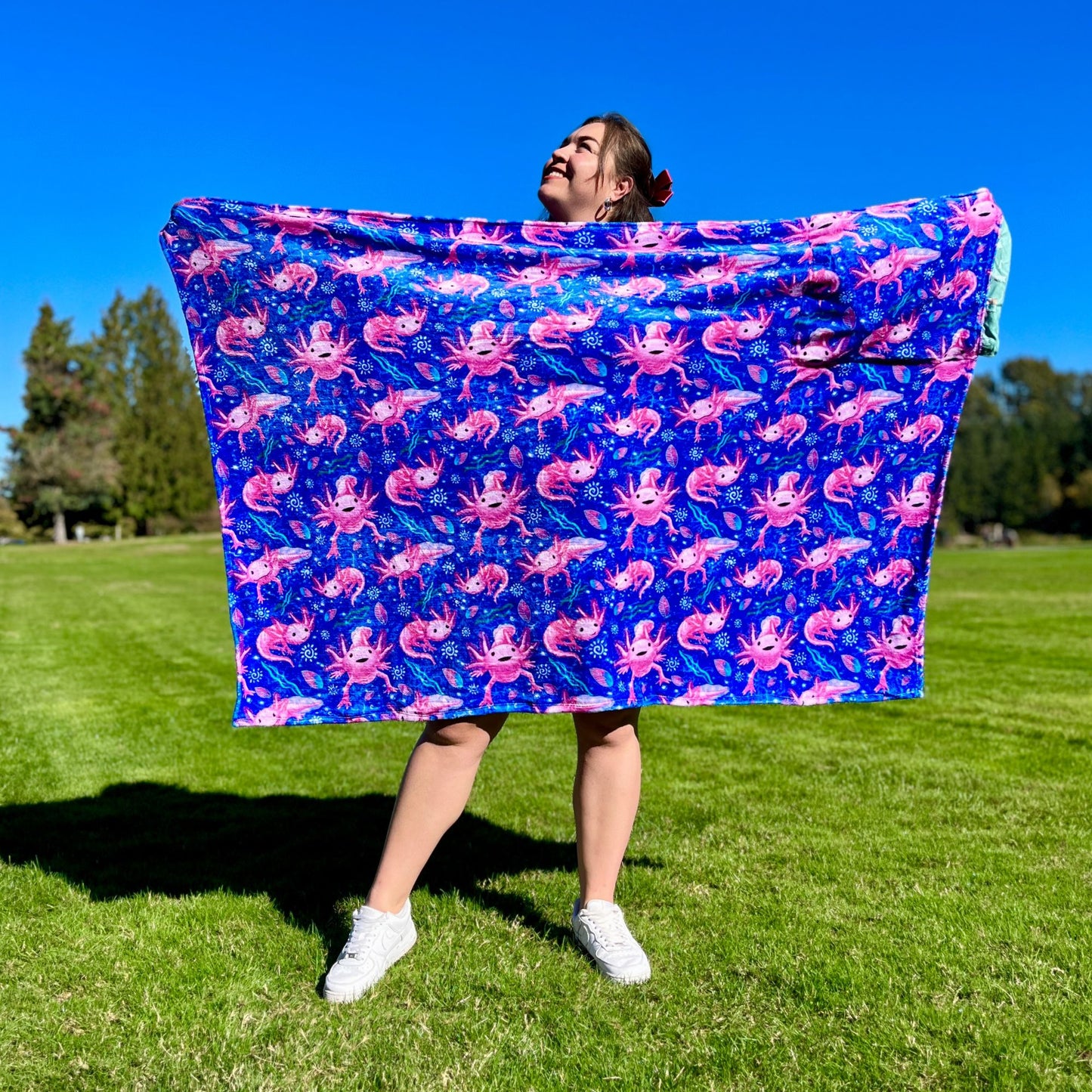 Axolotl Pattern: 2-in-1 Cozy Blanket Backpack | Mexican Cobichila | Teporingo