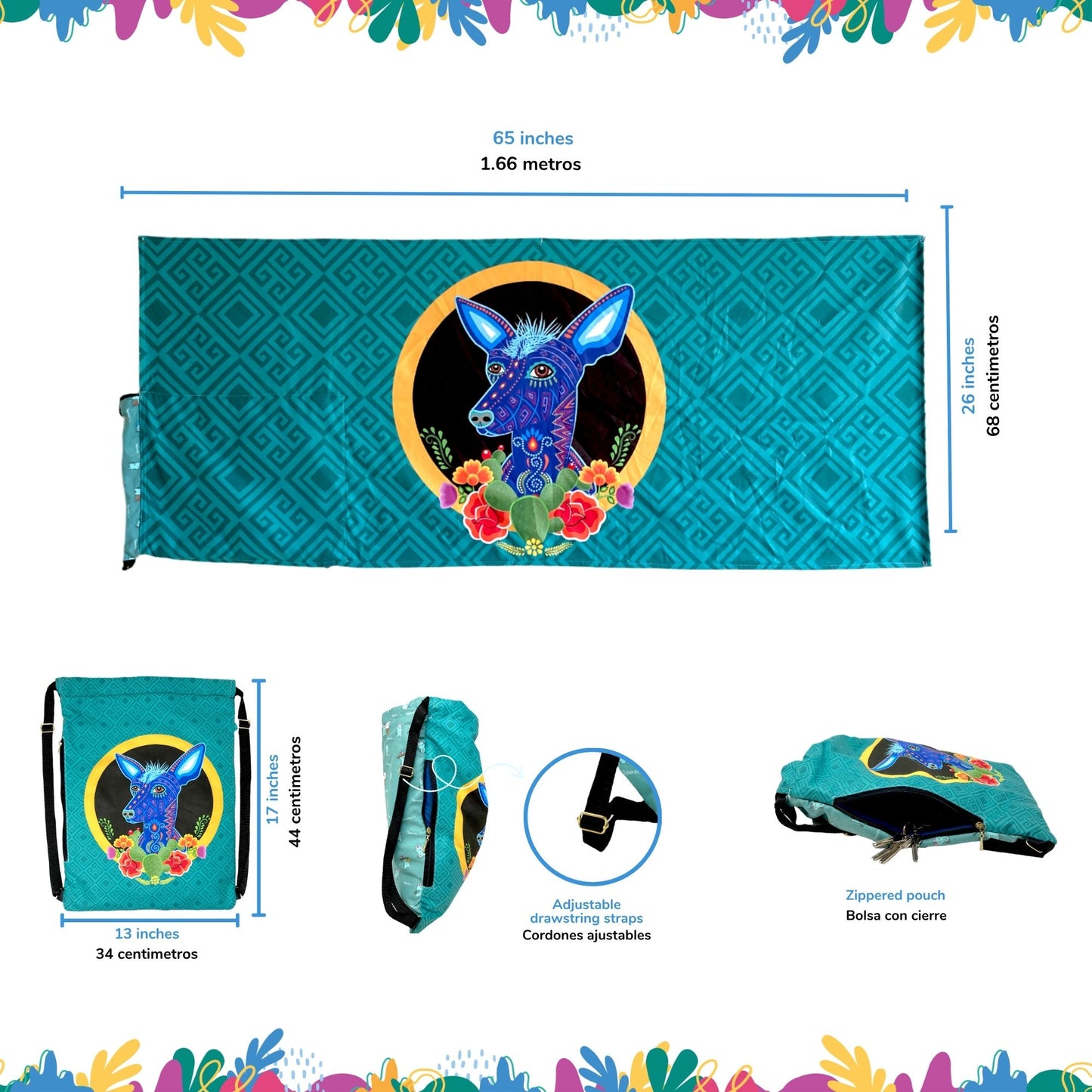 Pinata Pattern: 2-in-1 Beach Towel Backpack | Mexican Mochitoalla | Teporingo