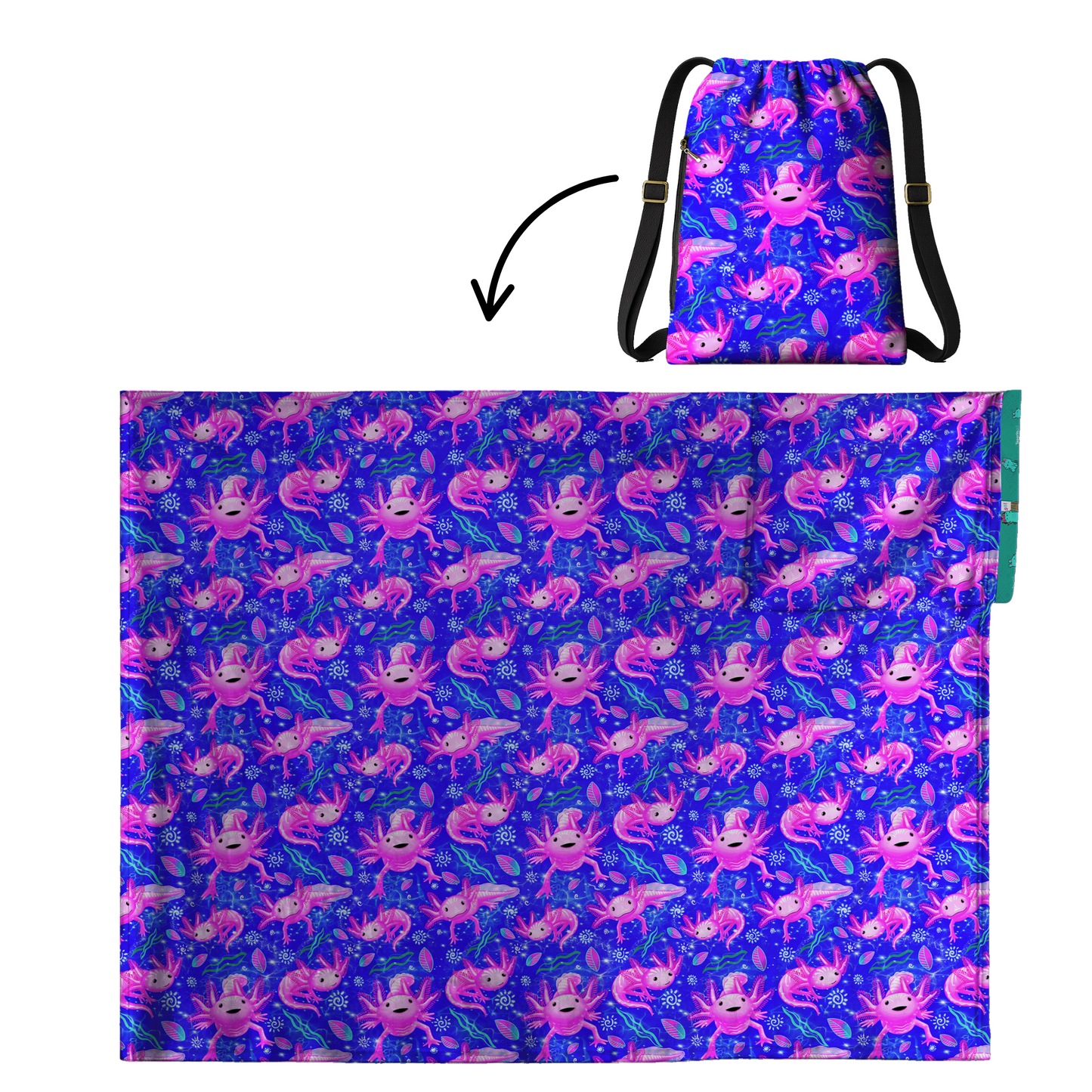 Axolotl 2-in-1 Cozy Blanket Backpack | Mexican Cobichila | Teporingo