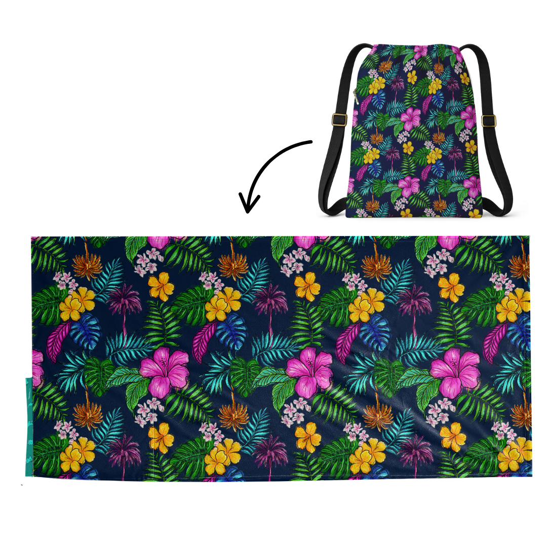 Tropical Pattern: 2 in 1 Beach Towel Backpack Sand-Free, Quick-Dry | Mochitoalla