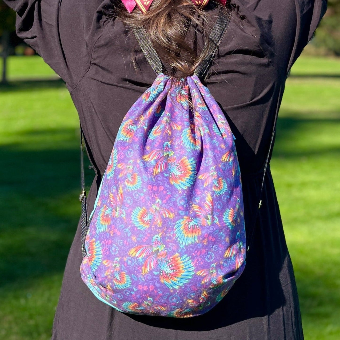 Authentic hummingbird 2 in 1: beach towel-backpack design by Teporingo Mochitoalla