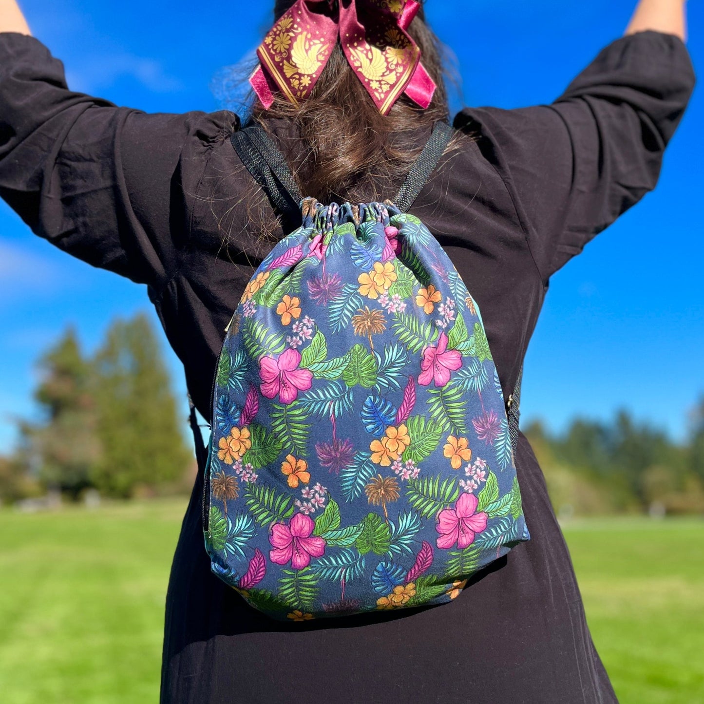 Authentic Flowers Pattern 2 in 1: beach towel-backpack design by Teporingo Mochitoalla