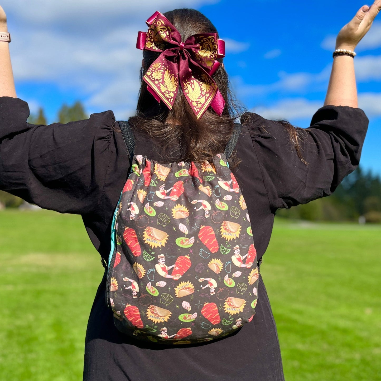 Authentic Tacos Pattern 2 in 1: beach towel-backpack design by Teporingo Mochitoalla