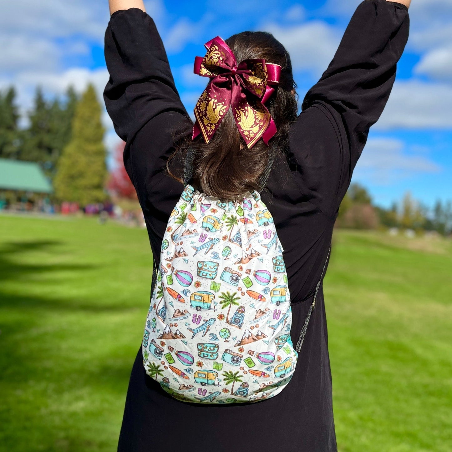 Authentic Travel Pattern 2 in 1: beach towel-backpack design by Teporingo Mochitoalla