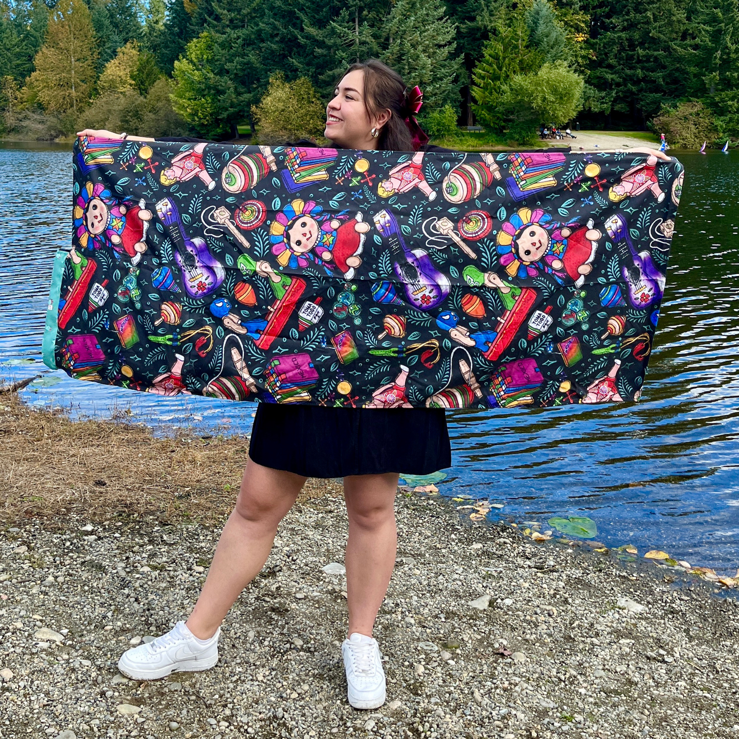 Authentic Mexican Toys 2 in 1: beach towel-backpack design by Teporingo Mochitoalla