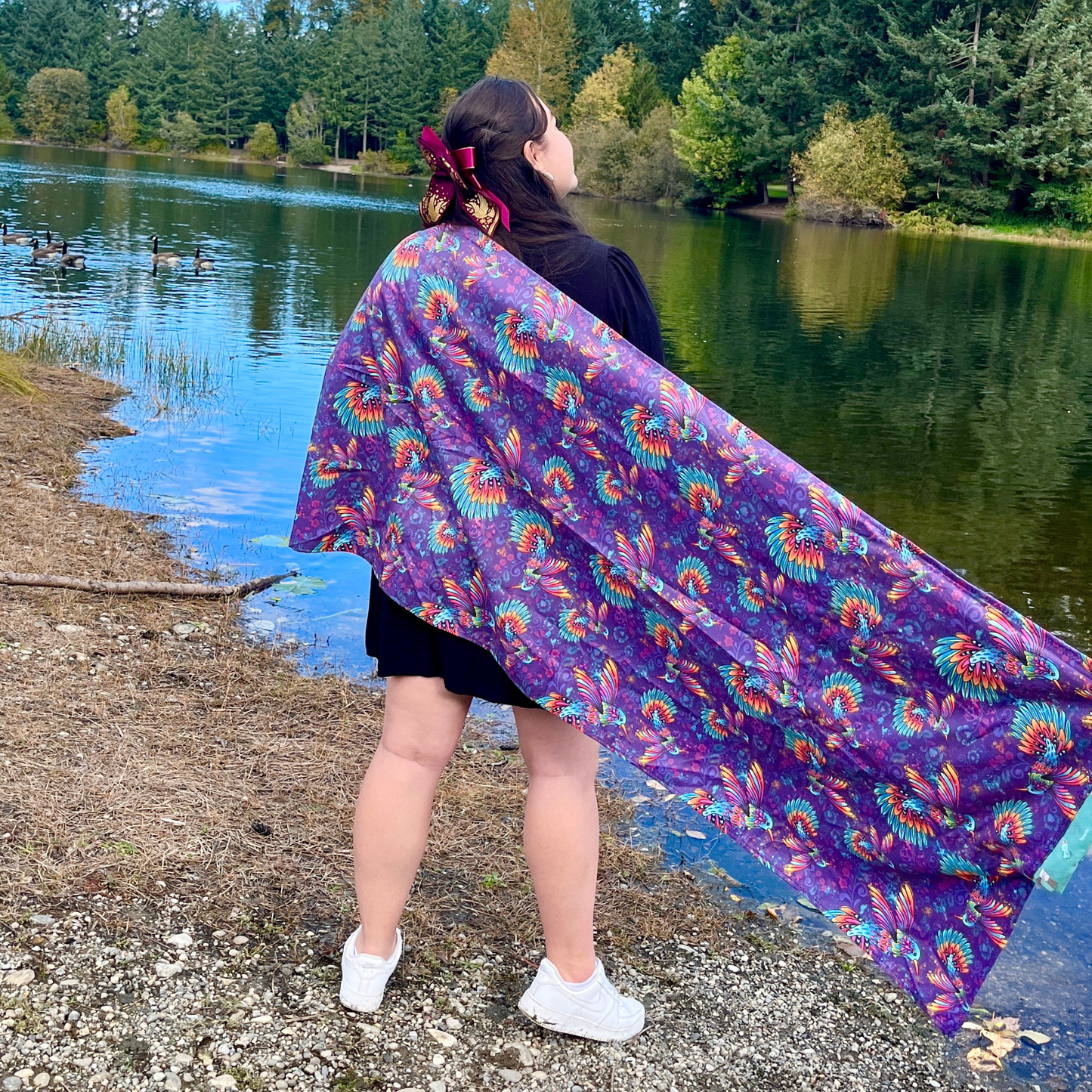 Authentic hummingbird 2 in 1: beach towel-backpack design by Teporingo Mochitoalla