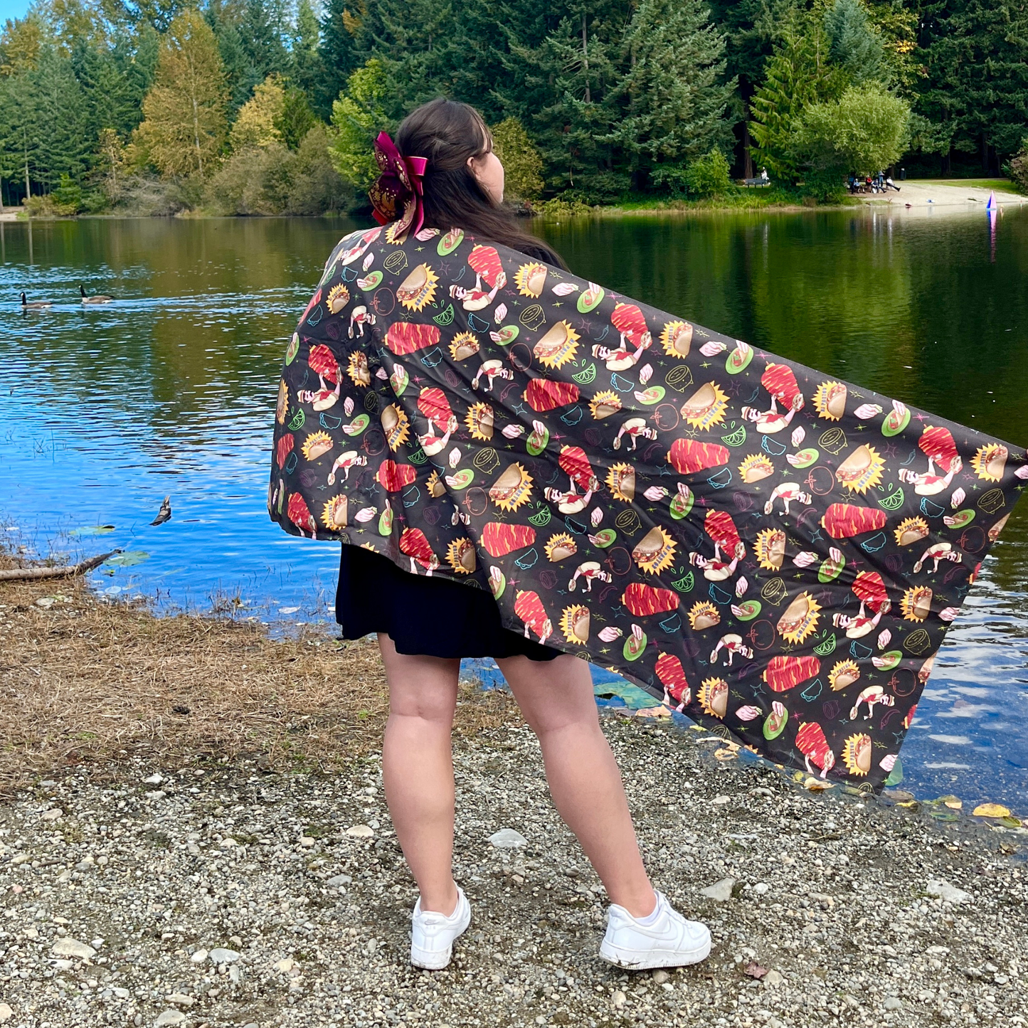 Authentic Tacos Pattern 2 in 1: beach towel-backpack design by Teporingo Mochitoalla