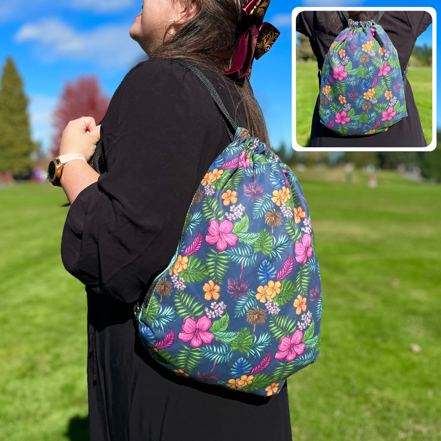 Authentic Flowers Pattern 2 in 1: beach towel-backpack design by Teporingo Mochitoalla
