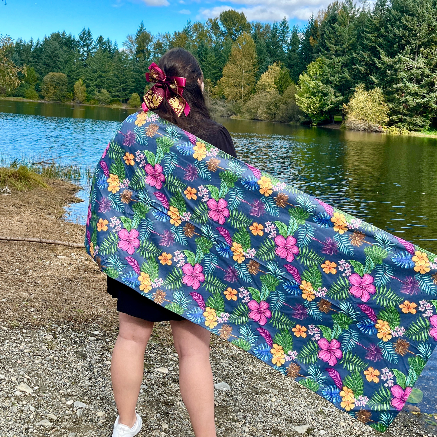 Authentic Flowers Pattern 2 in 1: beach towel-backpack design by Teporingo Mochitoalla