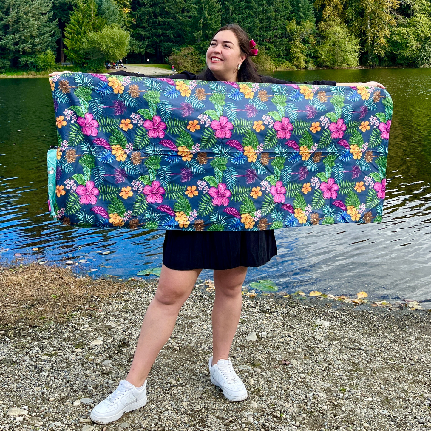 Authentic Flowers Pattern 2 in 1: beach towel-backpack design by Teporingo Mochitoalla