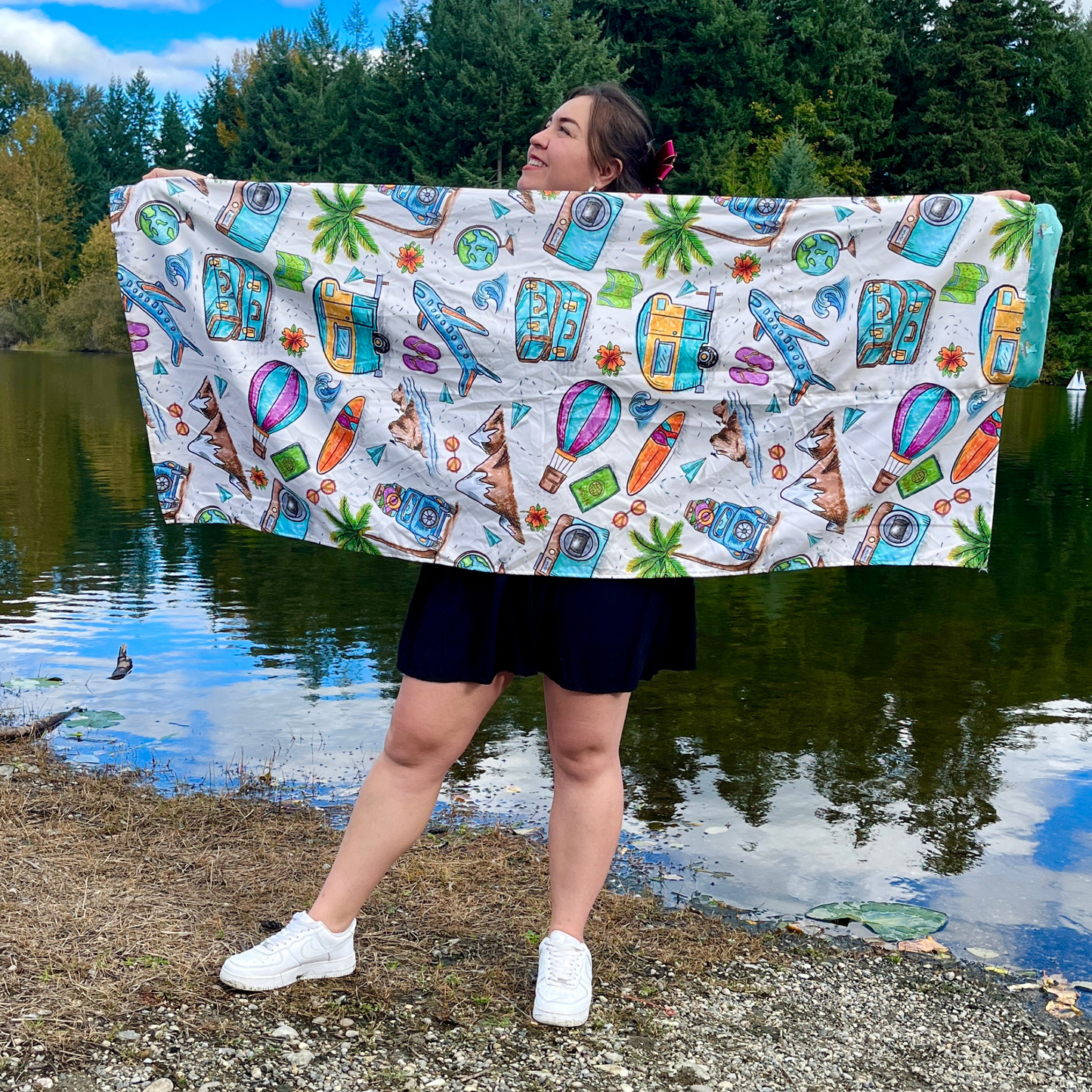 Authentic Travel Pattern 2 in 1: beach towel-backpack design by Teporingo Mochitoalla