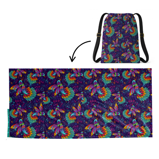 Hummingbird Pattern: 2 in 1 Beach Towel Backpack Sand-Free, Quick-Dry | Mochitoalla