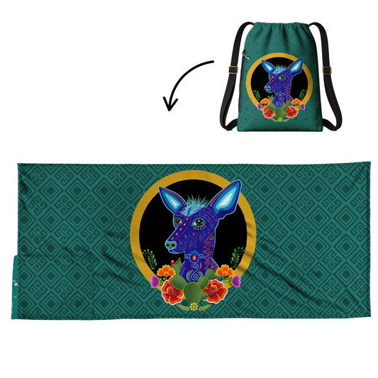 Authentic Mexican Xolo beach towel design by Teporingo Mochitoalla