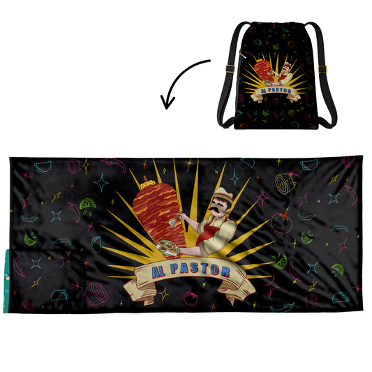Authentic Mexican Taquero 2 in 1: beach towel-backpack design by Teporingo Mochitoalla