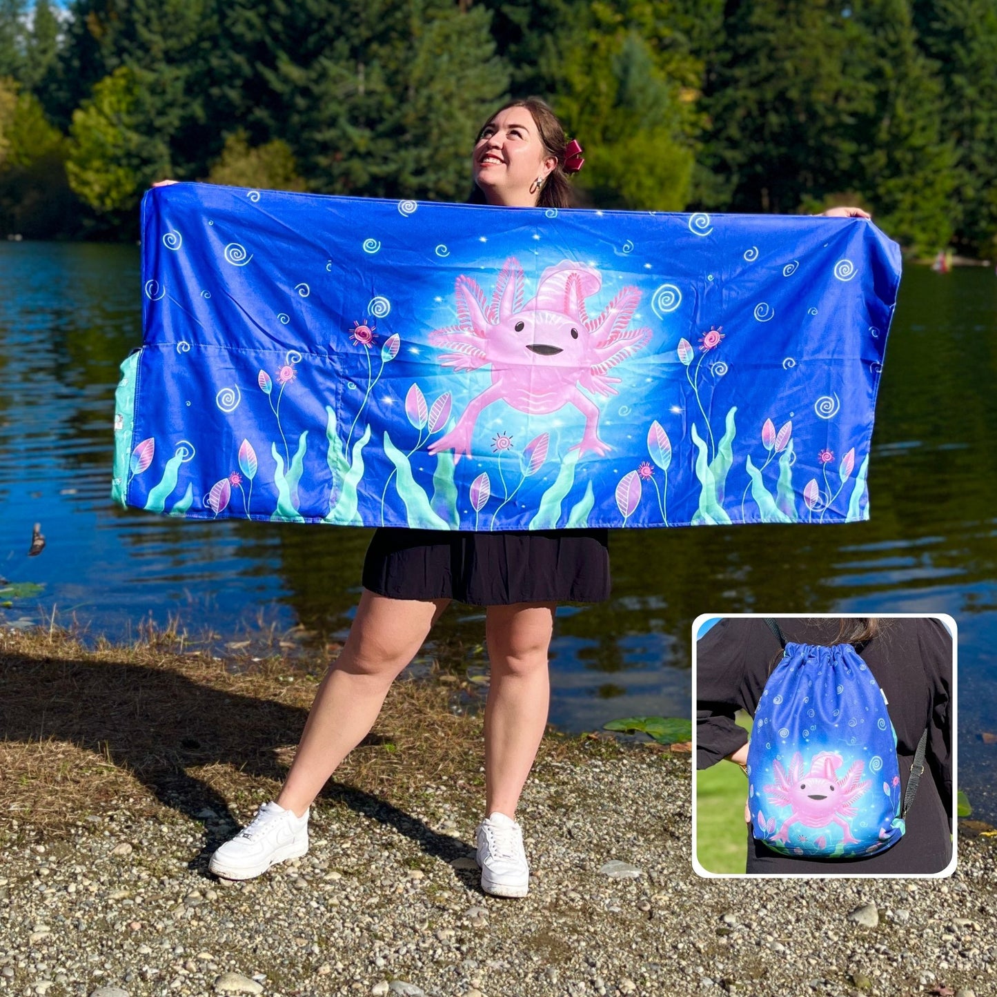 Axolotl: 2-in-1 Beach Towel Backpack | Mexican Mochitoalla | Teporingo
