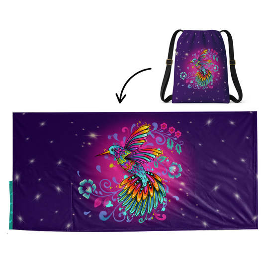 Authentic Mexican Hummingbird beach towel design by Teporingo Mochitoalla