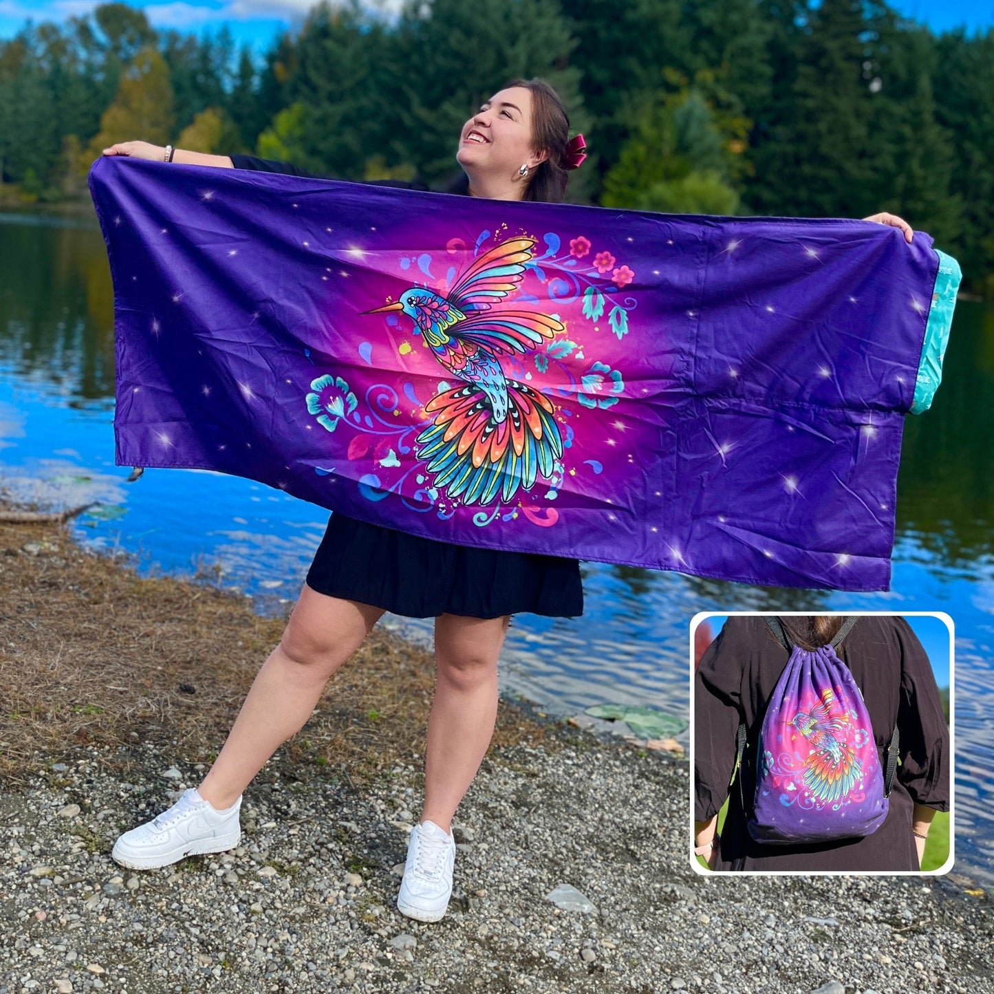 Hummingbird: 2-in-1 Beach Towel Backpack | Mexican Mochitoalla | Teporingo