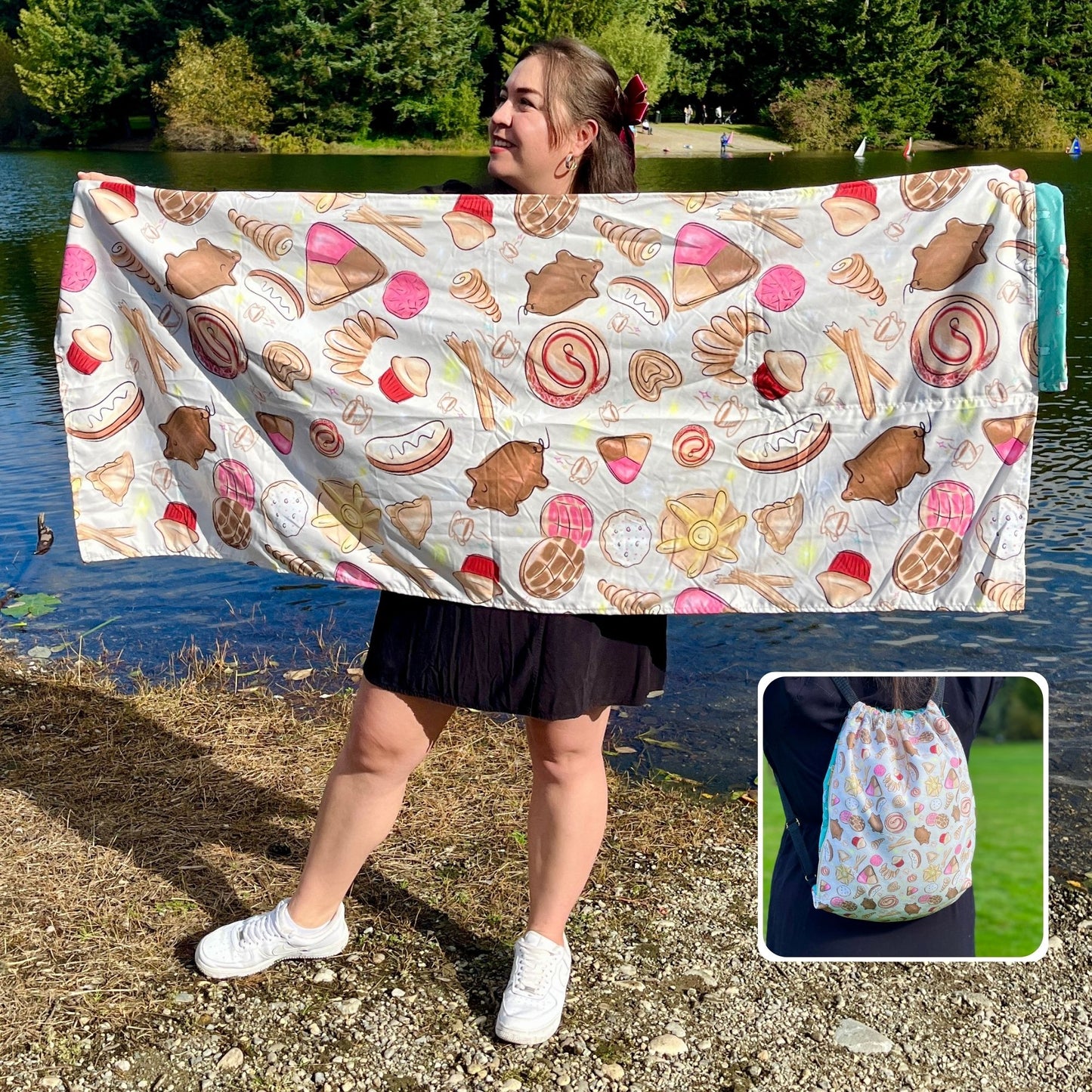 Pan Dulce Pattern: 2-in-1 Beach Towel Backpack | Mexican Mochitoalla | Teporingo