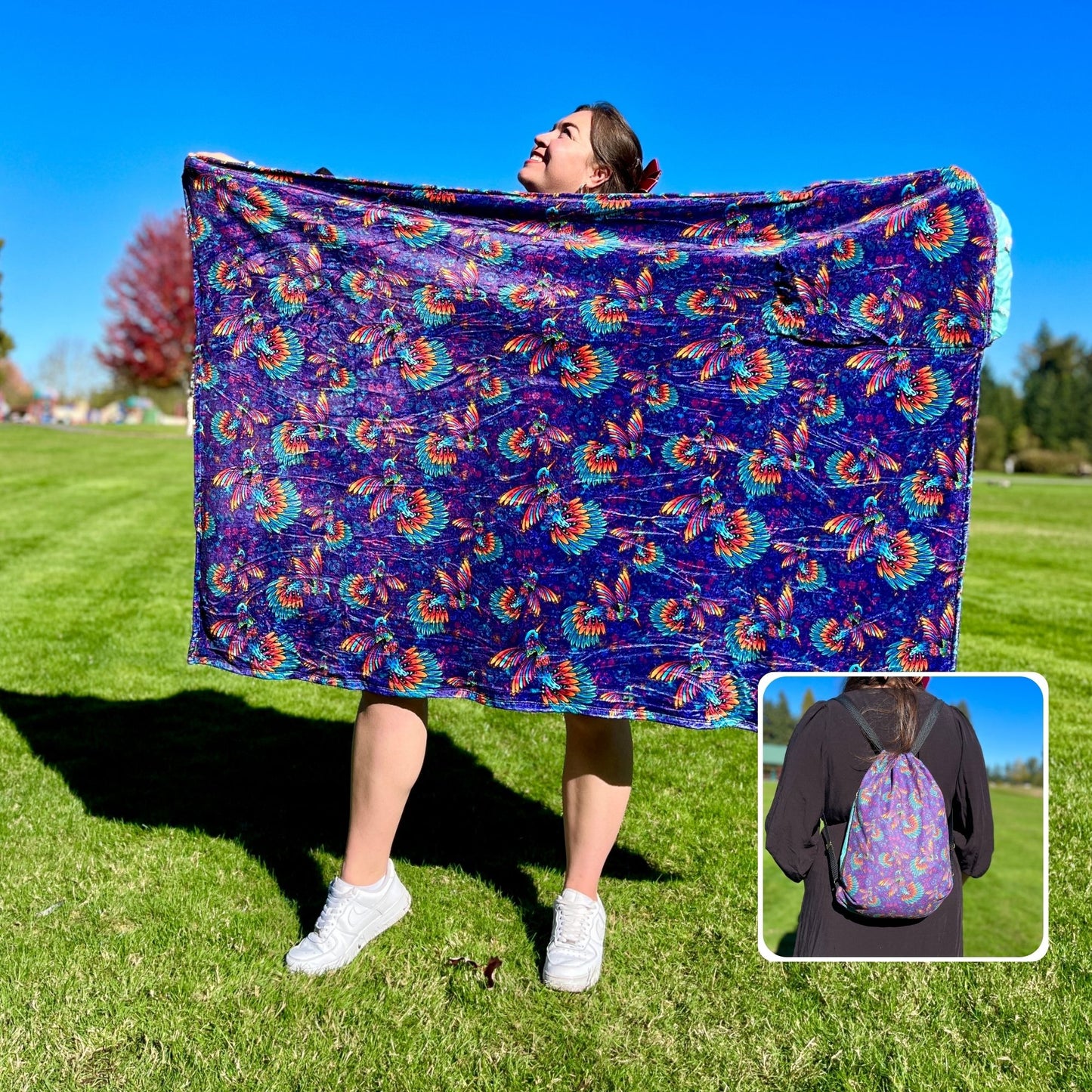 Hummingbird Pattern: 2-in-1 Cozy Blanket Backpack | Mexican Cobichila | Teporingo
