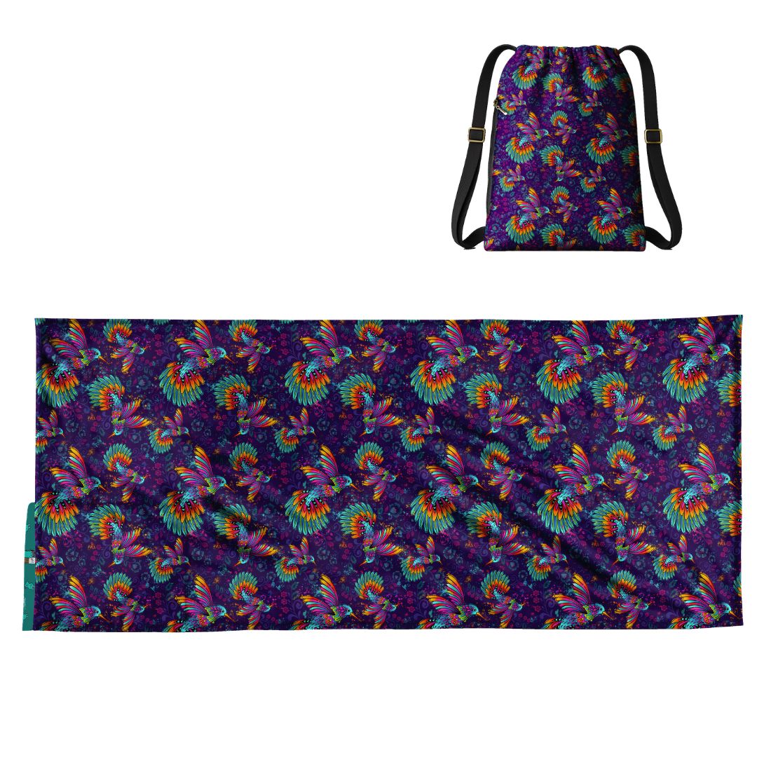 Hummingbird Pattern: 2-in-1 Beach Towel Backpack | Mexican Mochitoalla | Teporingo