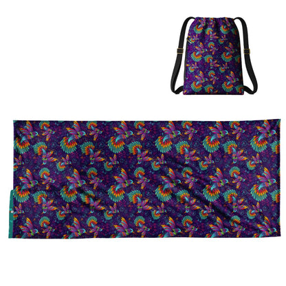 Hummingbird Pattern: 2-in-1 Beach Towel Backpack | Mexican Mochitoalla | Teporingo