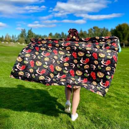 Tacos Pattern: 2-in-1 Cozy Blanket Backpack | Mexican Cobichila | Teporingo