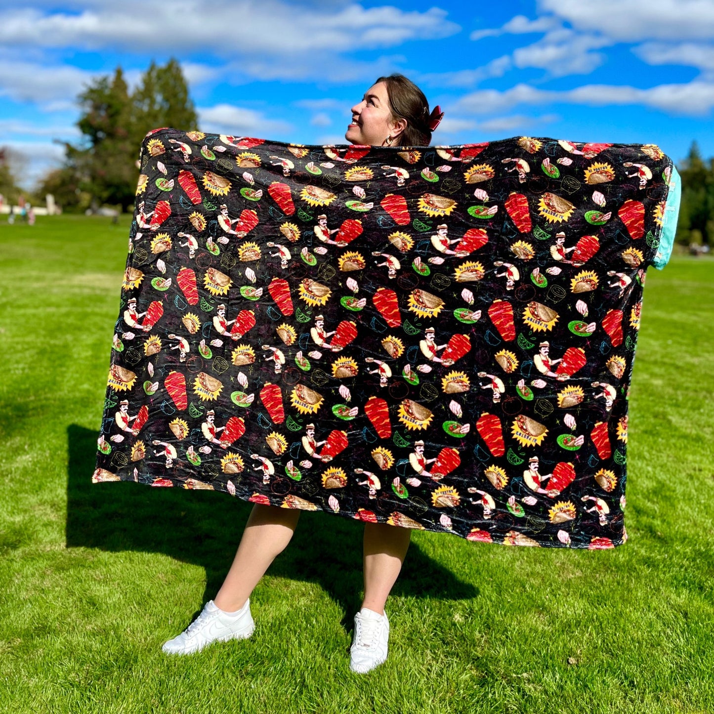 Tacos Pattern: 2-in-1 Cozy Blanket Backpack | Mexican Cobichila | Teporingo