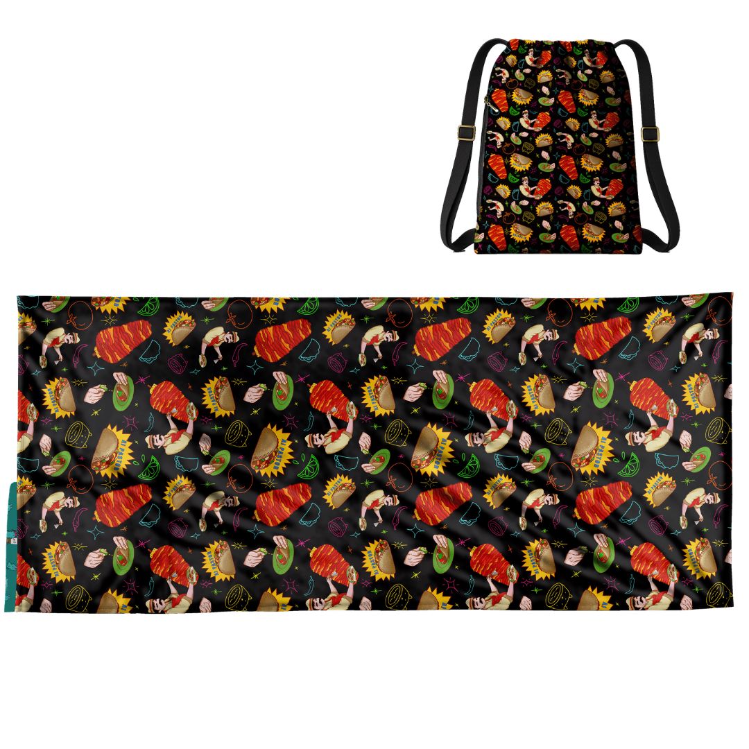 Tacos Pattern: 2-in-1 Beach Towel Backpack | Mexican Mochitoalla | Teporingo
