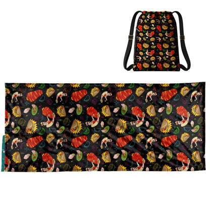 Tacos Pattern: 2-in-1 Beach Towel Backpack | Mexican Mochitoalla | Teporingo