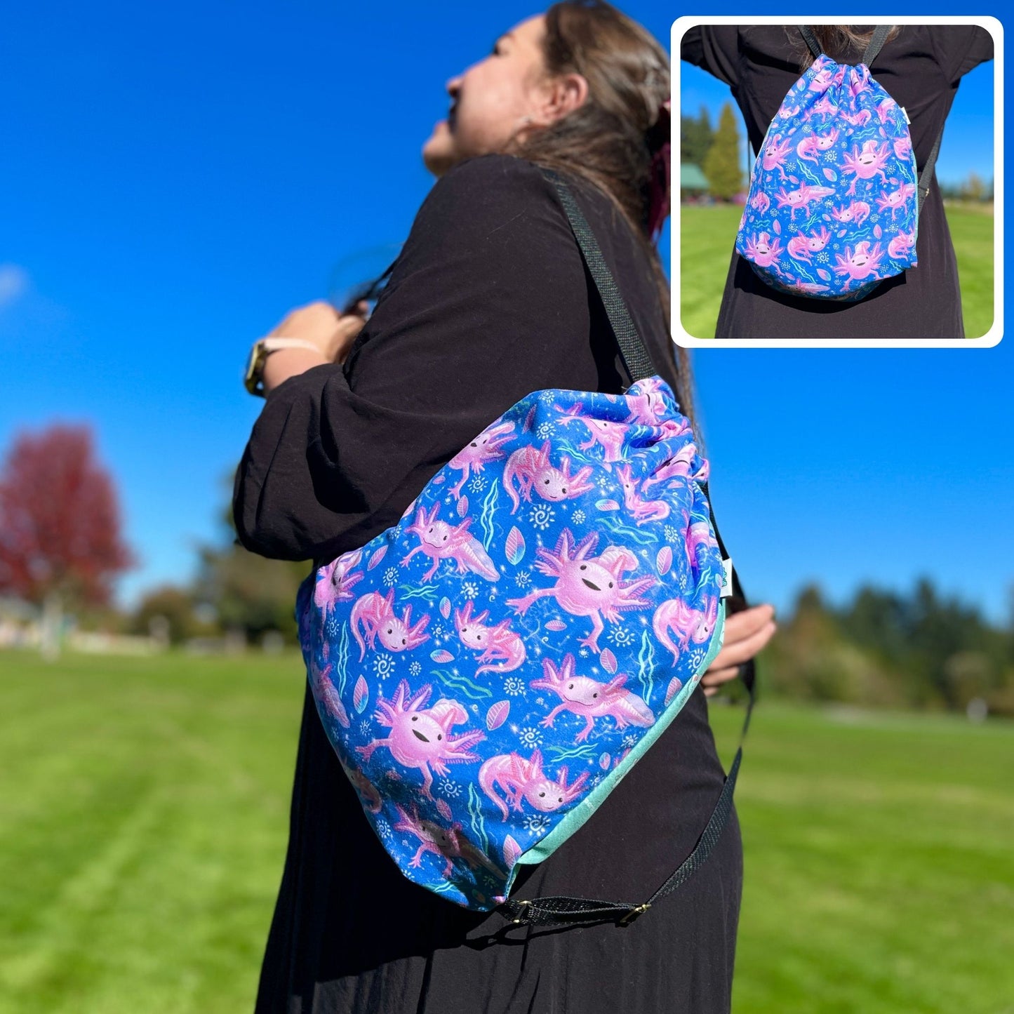 Axolotl Pattern: 2-in-1 Cozy Blanket Backpack | Mexican Cobichila | Teporingo