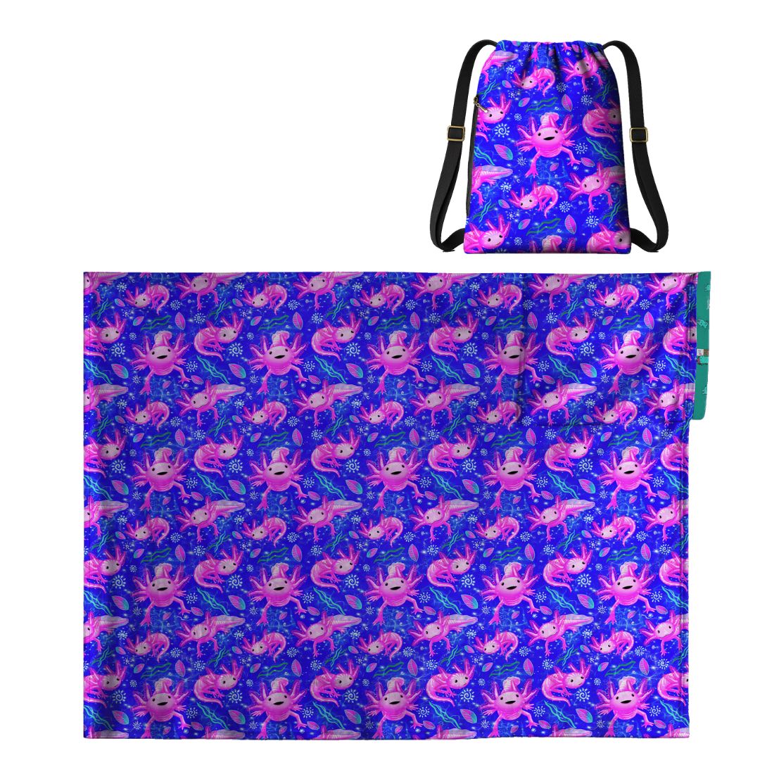 Axolotl Pattern: 2-in-1 Cozy Blanket Backpack | Mexican Cobichila | Teporingo