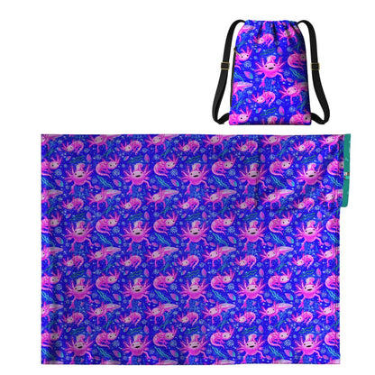 Axolotl Pattern: 2-in-1 Cozy Blanket Backpack | Mexican Cobichila | Teporingo
