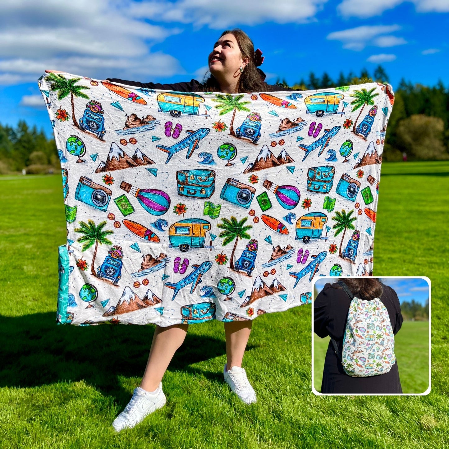 Travel Pattern: 2-in-1 Cozy Blanket Backpack | Mexican Cobichila | Teporingo