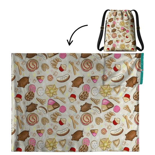 Authentic Mexican Pan Dulce 2 in 1: cozy blanket-backpack design by Teporingo Cobichila