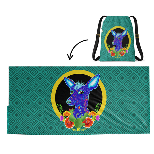Authentic Mexican Xolo beach towel design by Teporingo Mochitoalla