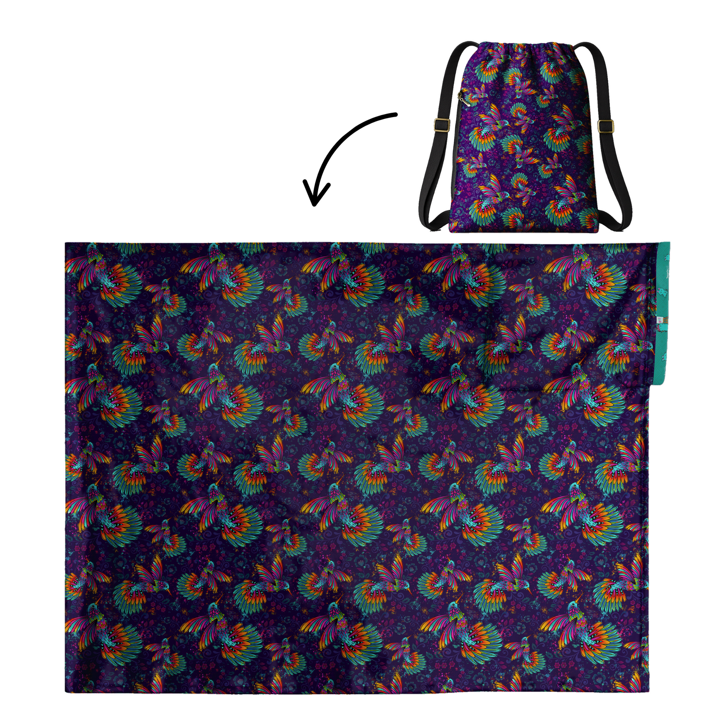 Hummingbird Pattern 2-in-1 Cozy Blanket Backpack | Mexican Cobichila | Teporingo