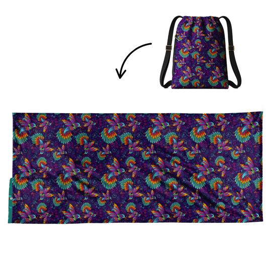 Authentic hummingbird  2 in 1: beach towel-backpack design by Teporingo Mochitoalla