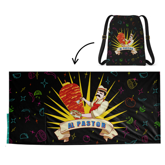Authentic Mexican Taquero beach towel design by Teporingo Mochitoalla