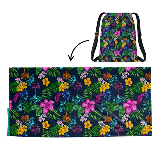 Tropical Pattern: 2 in 1 Beach Towel Backpack Sand-Free, Quick-Dry | Mochitoalla