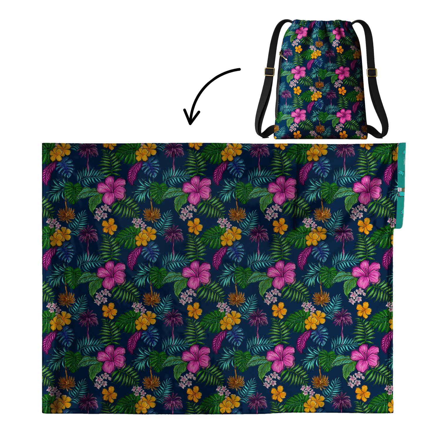 Estampado tropical 2 en 1: Manta-Mochila 