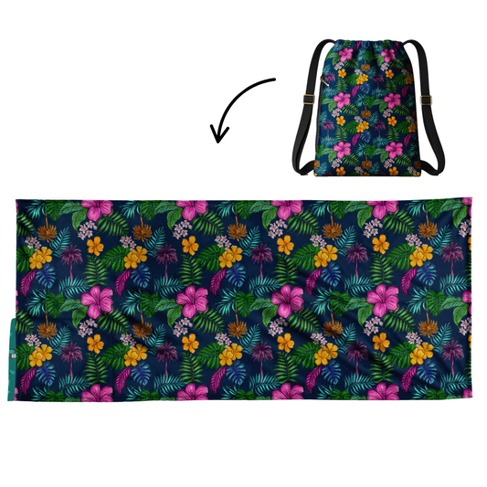 Authentic Flowers Pattern 2 in 1: beach towel-backpack design by Teporingo Mochitoalla