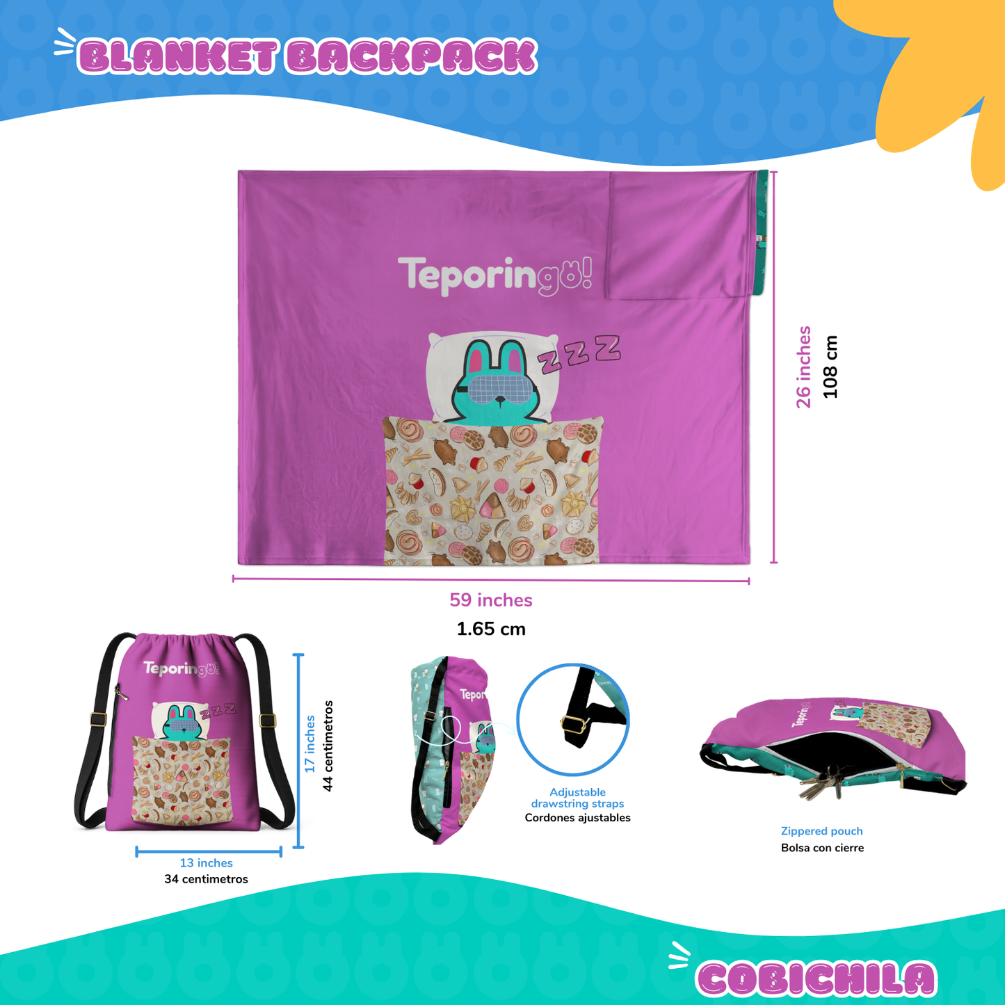 Catrin: 2-in-1 Cozy Blanket Backpack | Mexican Cobichila | Teporingo