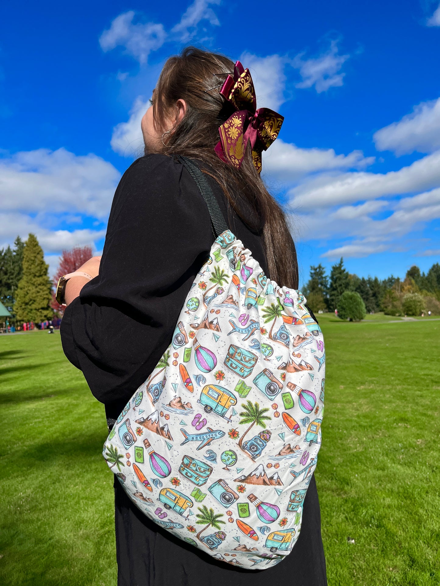 Travel pattern Beach Towel Backpack - 2-in-1 Sand-Free, Quick-Dry, & Versatile!
